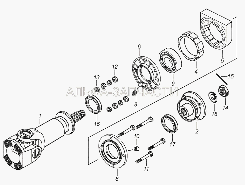 4308-2202011-72 Вал карданный промежуточный с опорой (4325-2202084 Обойма подшипника) 